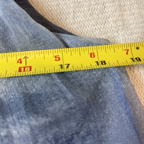 Blue Fairy Sheer Sleeveless Blouse Sz S Asymmetrical Hem Overlay Embroidered - Picture 12 of 12